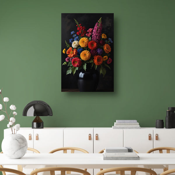 Een symfonie van bloemen in donkere elegantie canvas