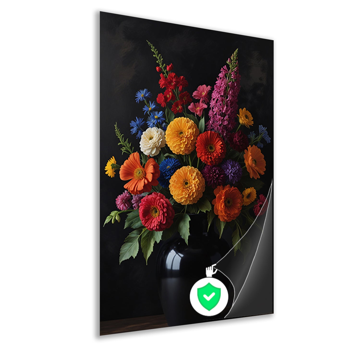 Een symfonie van bloemen in donkere elegantie poster