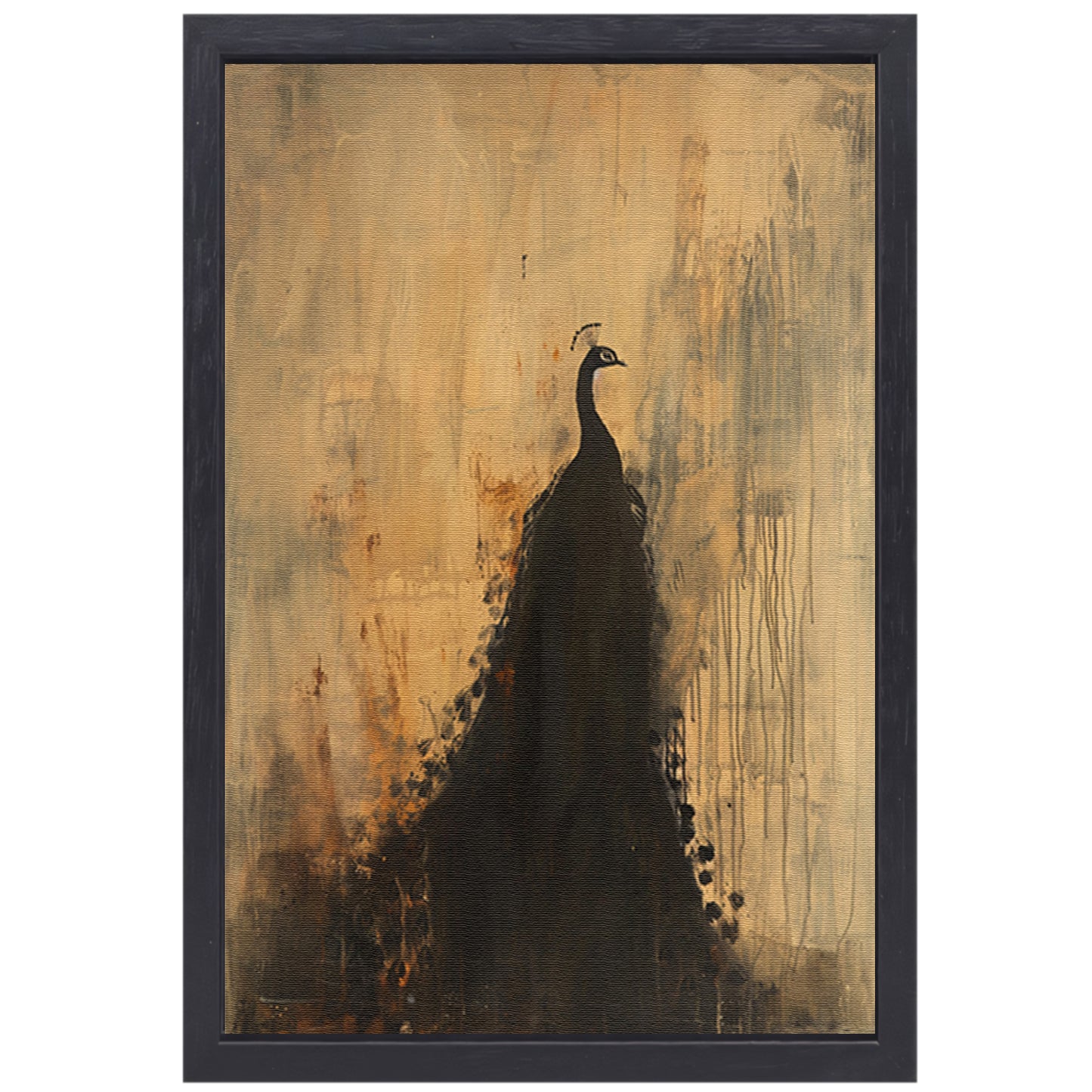 Abstract minimalistisch schilderij van pauw canvas met baklijst