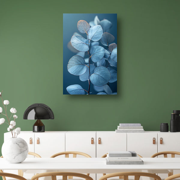 Blauwe eucalyptusbladeren in minimalistisch realisme canvas