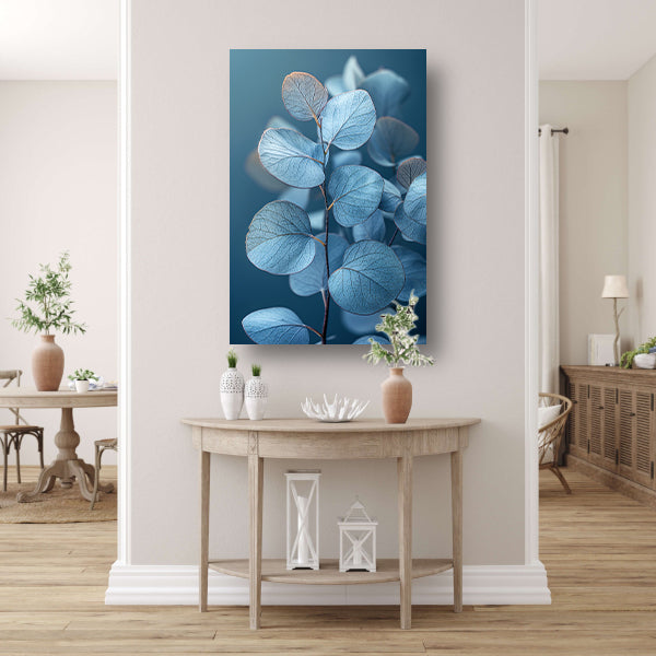 Blauwe eucalyptusbladeren in minimalistisch realisme canvas