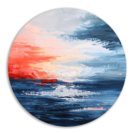 Abstracte zonsondergang boven kalme zee aluminium muurcirkel