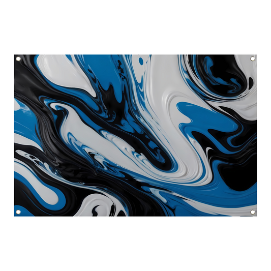 Abstracte vloeistofkunst in blauw en zwart tuinposter