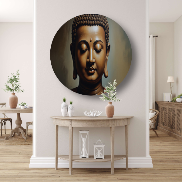 Serene Boeddha in Monochrome Sepia Tinten forex muurcirkel