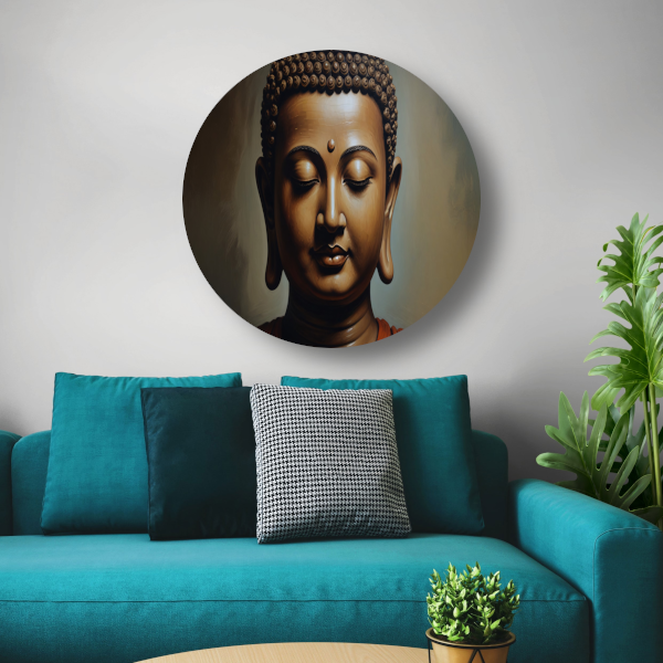 Serene Boeddha in Monochrome Sepia Tinten forex muurcirkel