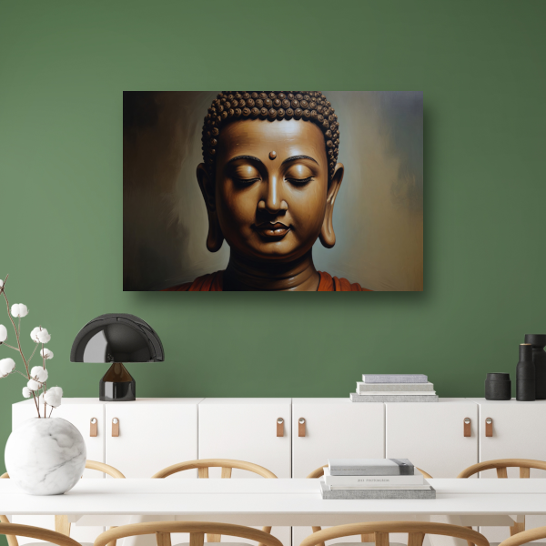 Serene Boeddha in Monochrome Sepia Tinten canvas met baklijst