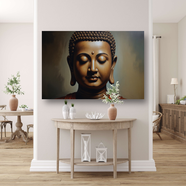 Serene Boeddha in Monochrome Sepia Tinten canvas met baklijst