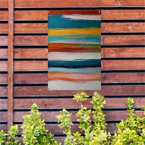 Abstracte horizon in rood, geel en blauw tuinposter