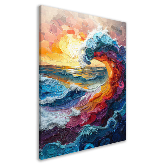 Kleurrijk golf bij zonsondergang canvas