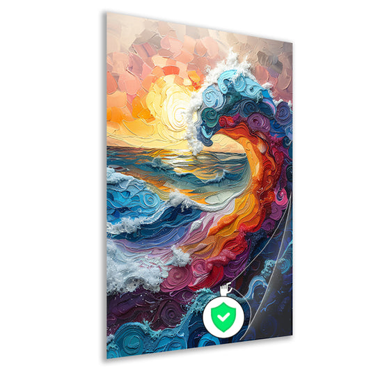 Kleurrijk golf bij zonsondergang poster