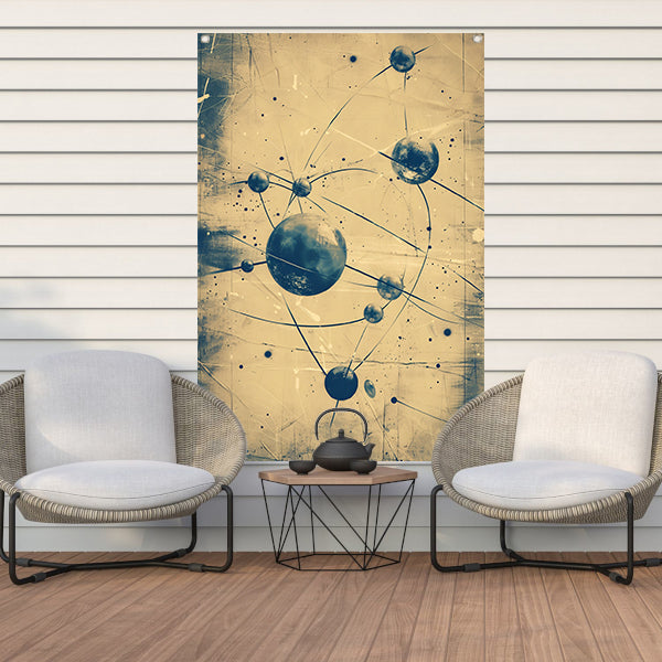 Abstract weergave van een atoom met lijnen tuinposter