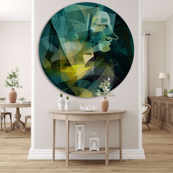 Abstracte digitale kunst van gezicht en vormen aluminium muurcirkel