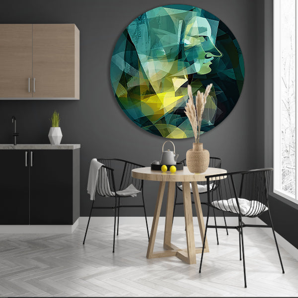 Abstracte digitale kunst van gezicht en vormen aluminium muurcirkel