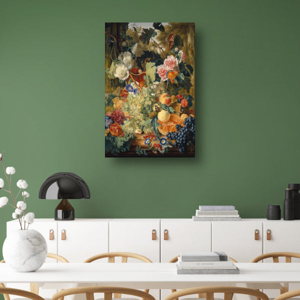 Stilleven van bloemen en fruit op een marmeren plaat - Jan van Huysum canvas