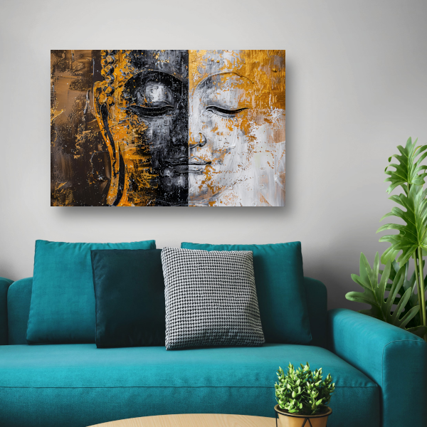 Abstracte Visie op Boeddha met Gouden en Zwarte Tinten poster