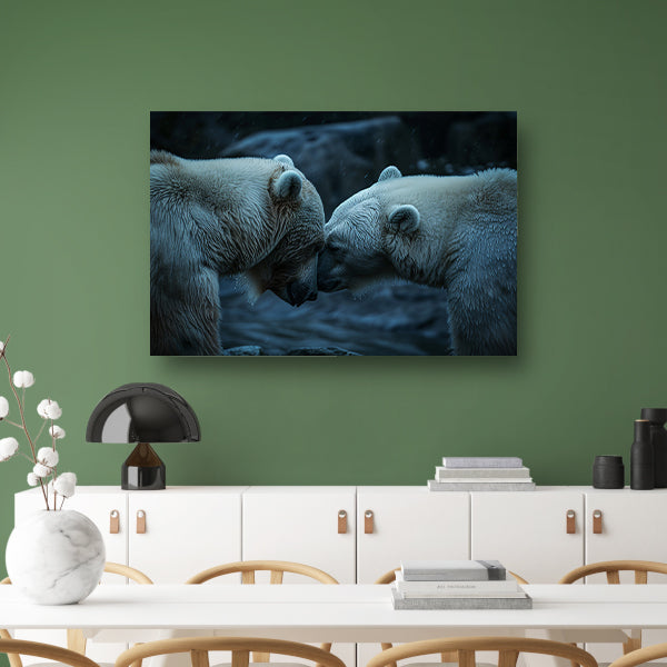 Twee beren in regenachtige omgeving poster