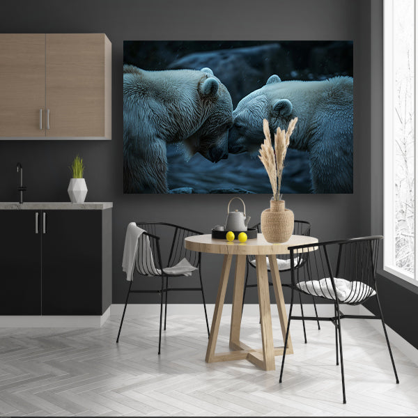Twee beren in regenachtige omgeving poster