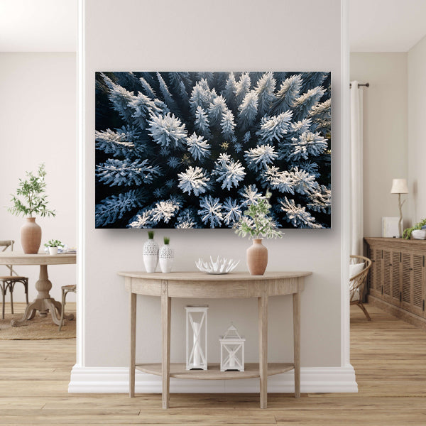 Besneeuwde bomen in winterse boslandschap canvas