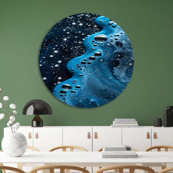 Abstracte blauwe en zwarte patronen kunstwerk aluminium muurcirkel