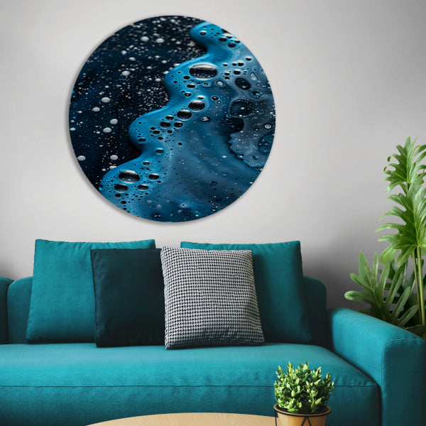 Abstracte blauwe en zwarte patronen kunstwerk aluminium muurcirkel