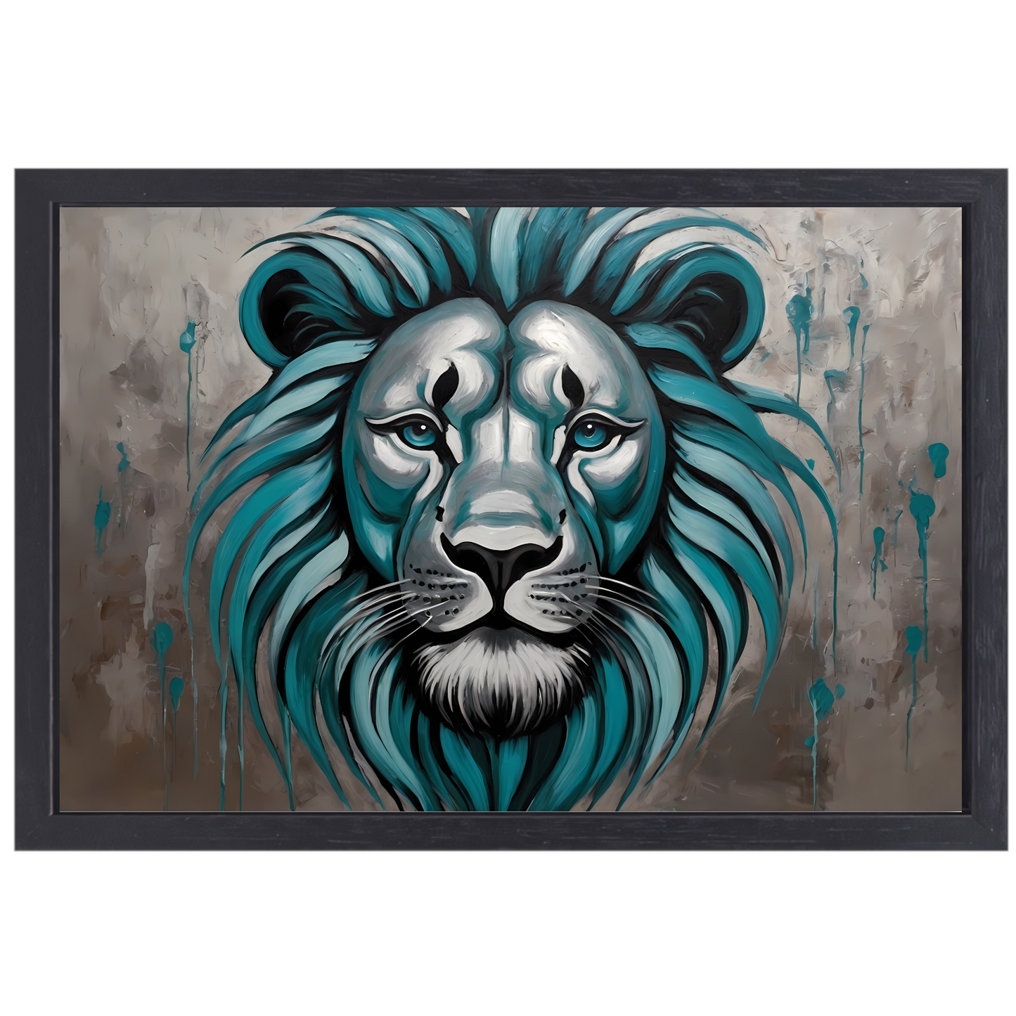 Turkoois en Zilver Abstracte Leeuw canvas met baklijst