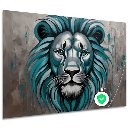 Turkoois en Zilver Abstracte Leeuw poster