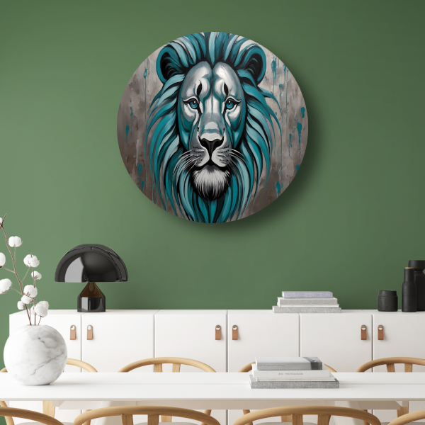 Turkoois en Zilver Abstracte Leeuw aluminium muurcirkel