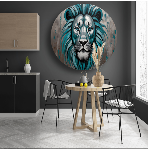Turkoois en Zilver Abstracte Leeuw aluminium muurcirkel
