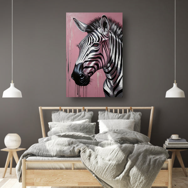 Dynamische zebra op roze met zilveren druppels Acrylglas