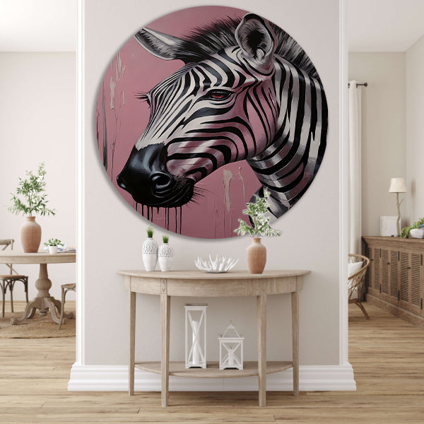 Dynamische zebra op roze met zilveren druppels forex muurcirkel