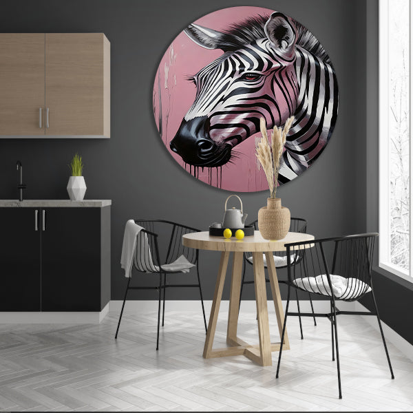 Dynamische zebra op roze met zilveren druppels forex muurcirkel