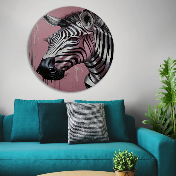 Dynamische zebra op roze met zilveren druppels forex muurcirkel
