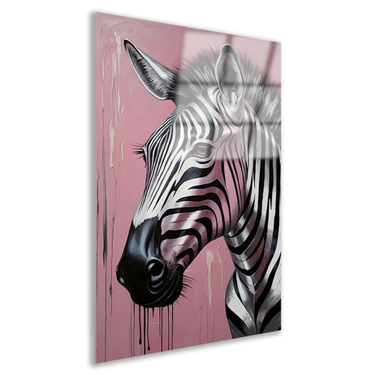 Dynamische zebra op roze met zilveren druppels Acrylglas