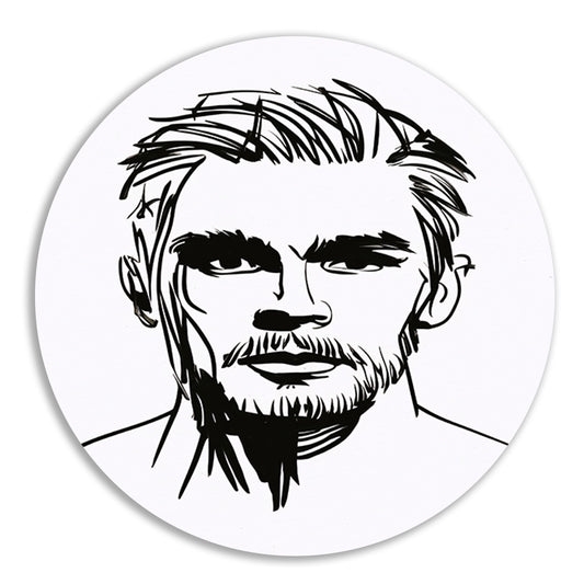 Zwart-wit lijnportret van een man met baard aluminium muurcirkel