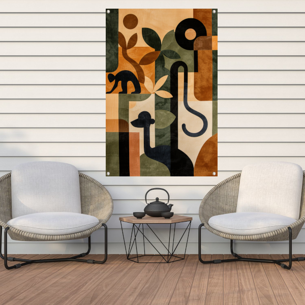 Stilistische Dieren en Planten in Abstract Ontwerp tuinposter