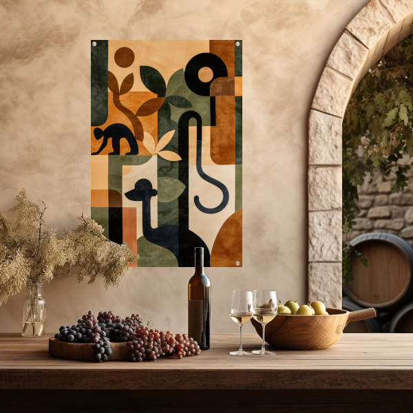 Stilistische Dieren en Planten in Abstract Ontwerp tuinposter