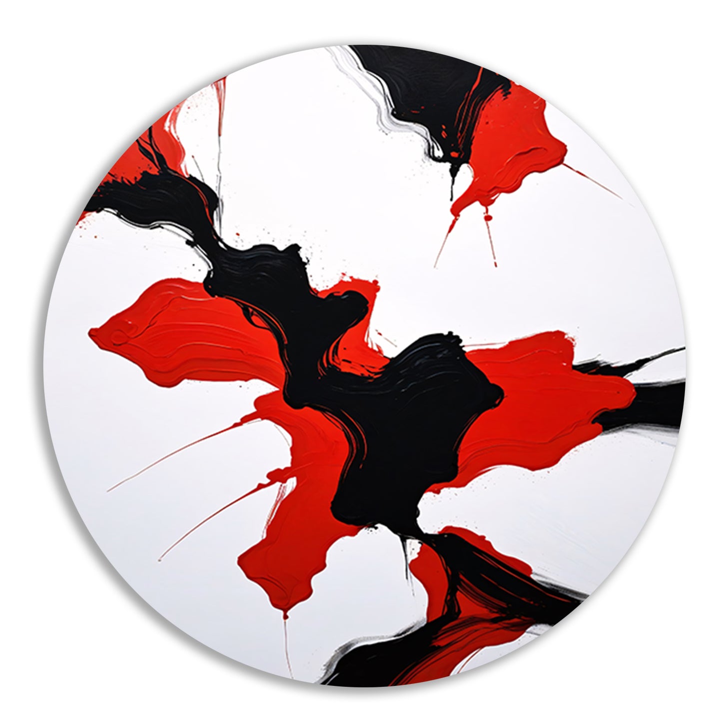 Roodzwarte Abstractie van Dynamische Contrasten aluminium muurcirkel