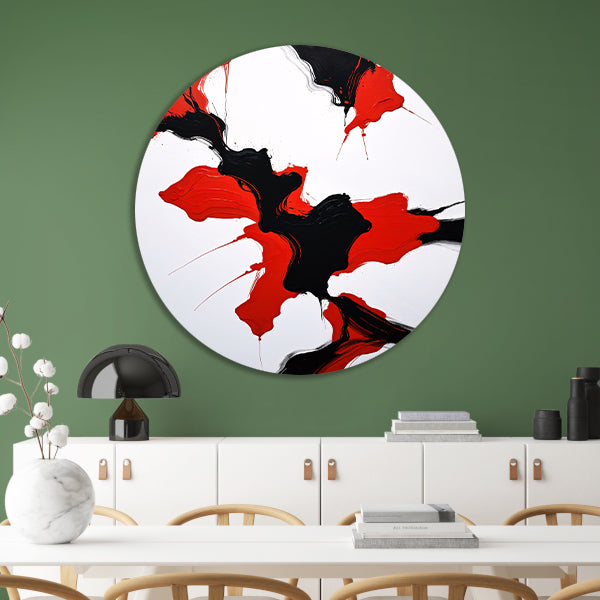 Roodzwarte Abstractie van Dynamische Contrasten aluminium muurcirkel