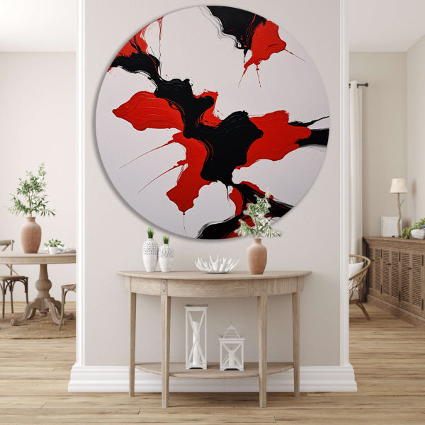 Roodzwarte Abstractie van Dynamische Contrasten aluminium muurcirkel