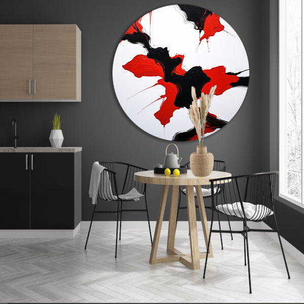 Roodzwarte Abstractie van Dynamische Contrasten aluminium muurcirkel