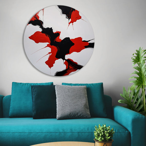 Roodzwarte Abstractie van Dynamische Contrasten aluminium muurcirkel