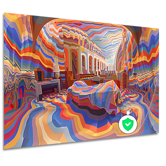 Minimalistische slaapkamer met Mondriaan-invloeden poster