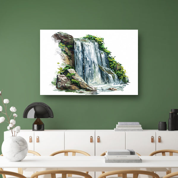 Waterval omringd door natuur en rotsenposter
