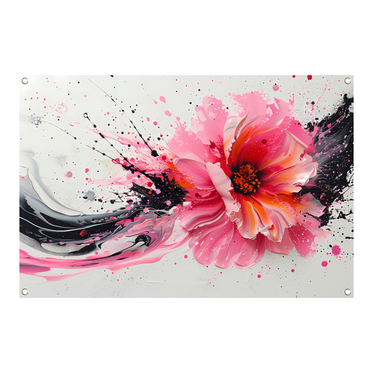 Dynamische abstracte bloem met verfspatten tuinposter