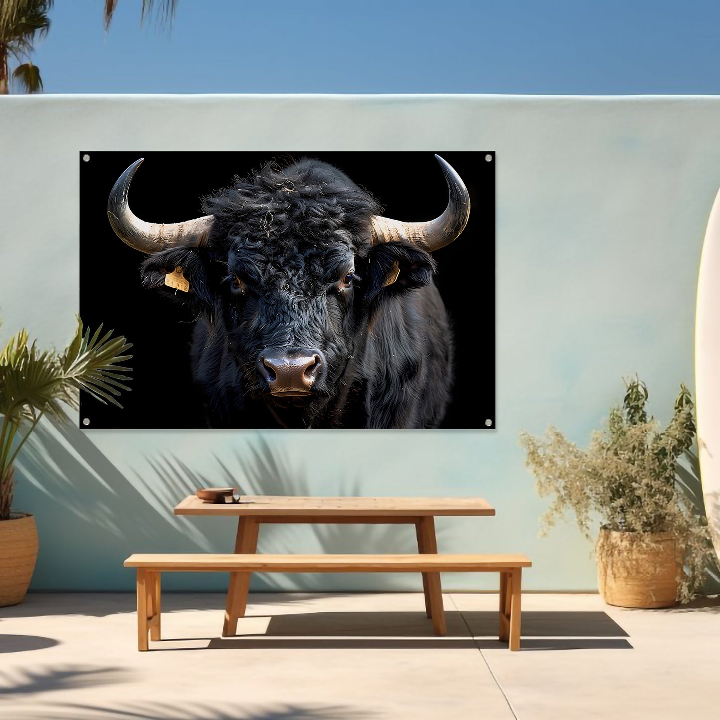 Stier met krachtige hoorns tuinposter
