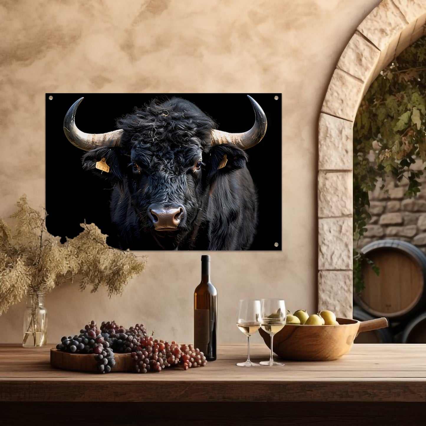 Stier met krachtige hoorns tuinposter