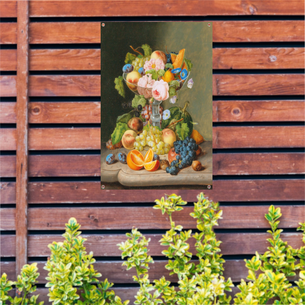 Groot stilleven met bloemen en fruit - Johann Georg Seitz tuinposter