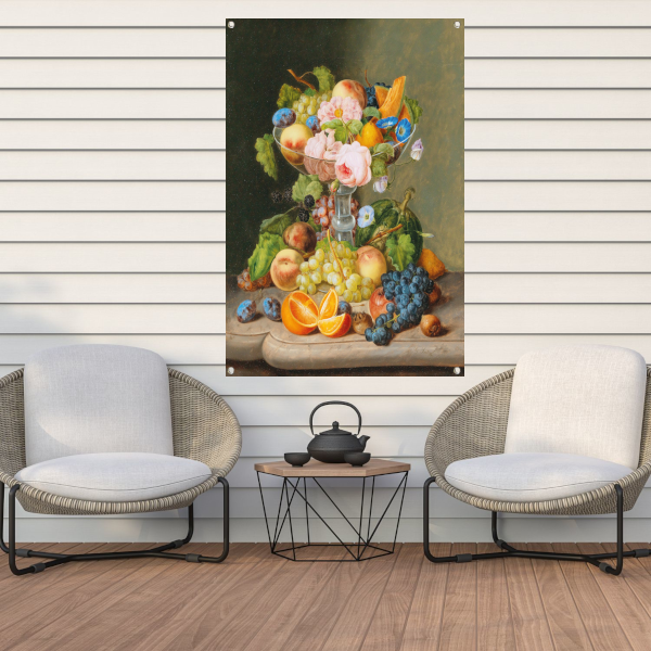 Groot stilleven met bloemen en fruit - Johann Georg Seitz tuinposter