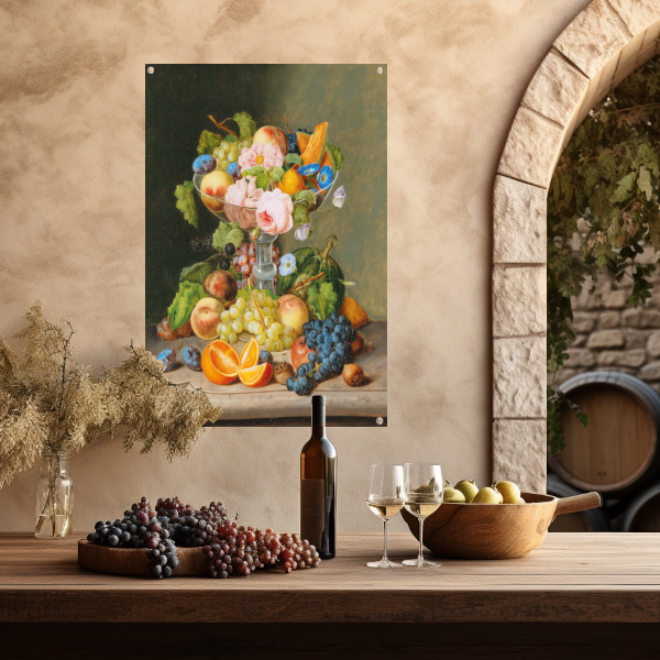 Groot stilleven met bloemen en fruit - Johann Georg Seitz tuinposter