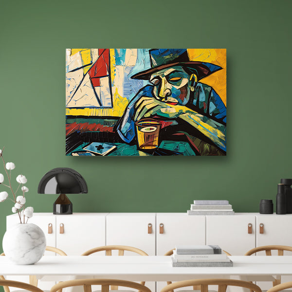 Man in café met kaart en glas acrylglas